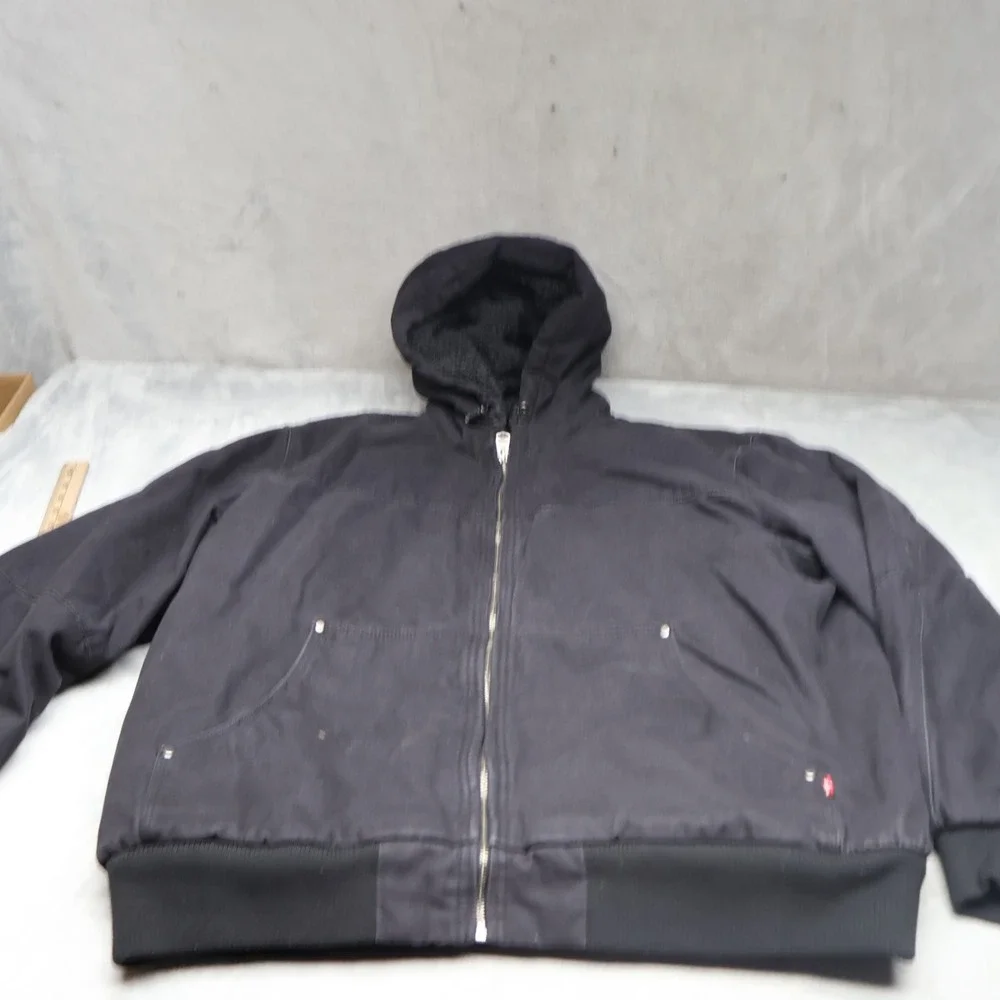 Levis Jacket Men XXL Black Canvas Sherpa Lined Hooded Rugged Work Field Full Zip